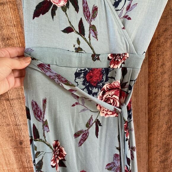 About A Girl Blue Floral Faux Wrap Side Tie High-low Maxi Dress - Picture 4 of 11